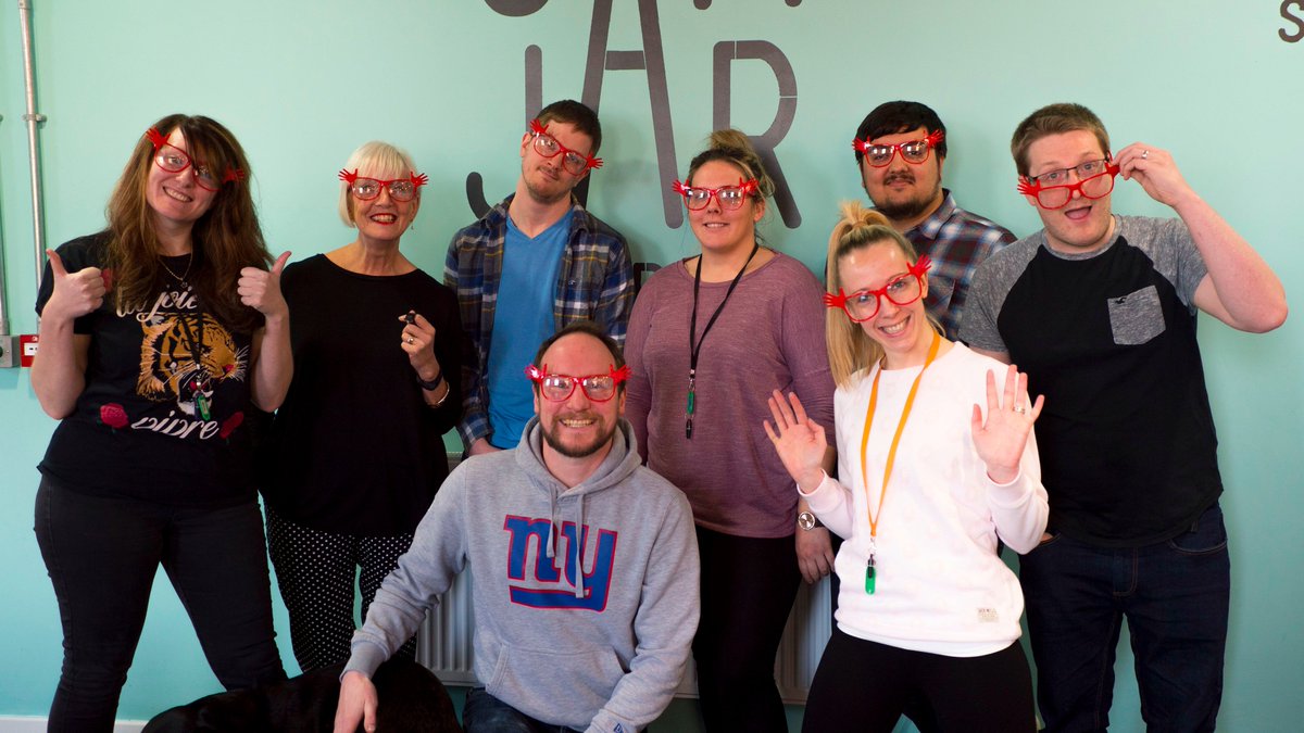 The SK team, lovin' the Specsavers Red Nose Day glasses! #GiveUsAWave