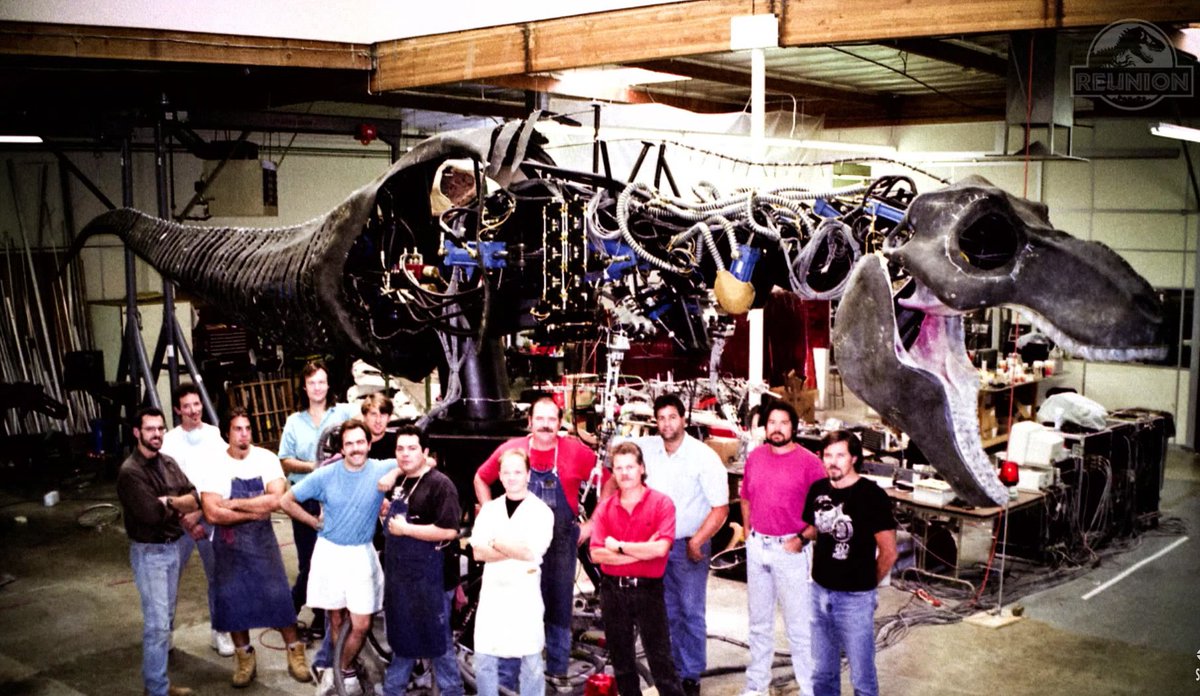 SWinstonSchool's tweet photo. The animatronic T-Rex team at Stan Winston Studio. #JP #JurassicPark #Dinosaur #Puppets https://t.co/ghRvuREqgD