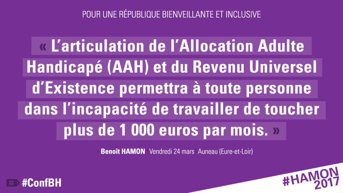 benoithamon's tweet image. Avec l'Allocation Adulte Handicapé et le revenu universel, toute personne dans l’incapacité de travailler touchera plus de 1000€ par mois