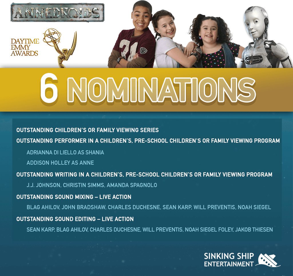 .<a href="/ANNEDROIDS/">Annedroids</a> has received 6 <a href="/DaytimeEmmys/">Daytime Emmys</a> nominations! 
Incred-amazing!