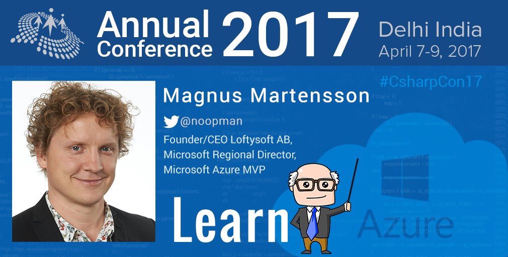 CsharpCorner's tweet image. #AzureDevs get ready to sharpen your #Azure skills w/ #AzureMVP @noopman at #CsharpCon17! goo.gl/on1CJ2