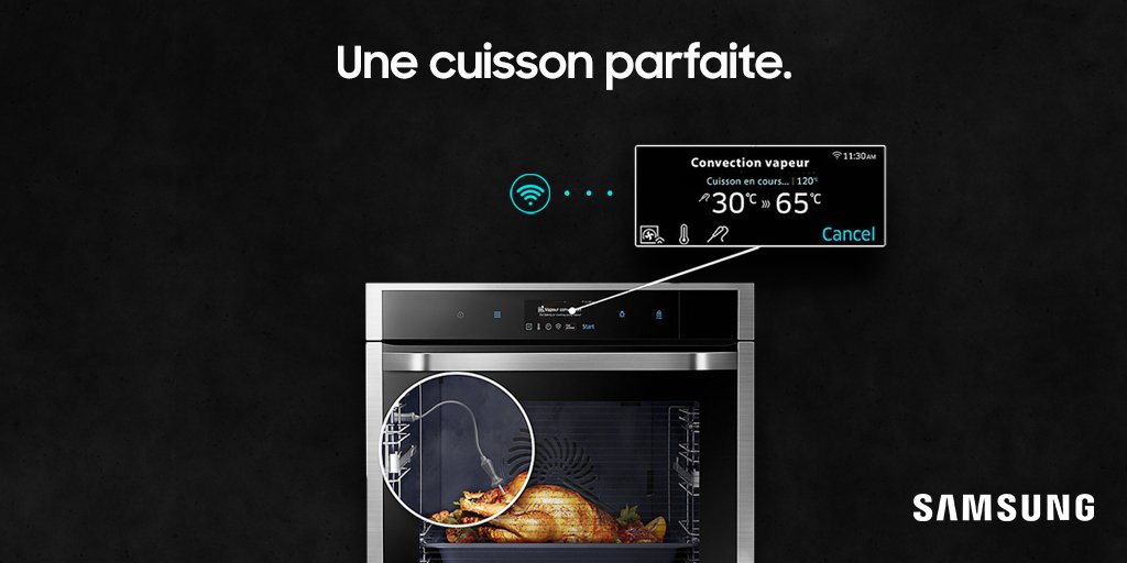 SamsungFR's tweet photo. Cuisinez comme un chef avec la sonde de cuisson du four #VaporCook ! 🍗 https://t.co/HkK1HmrDKn https://t.co/zvmYEF6tjF