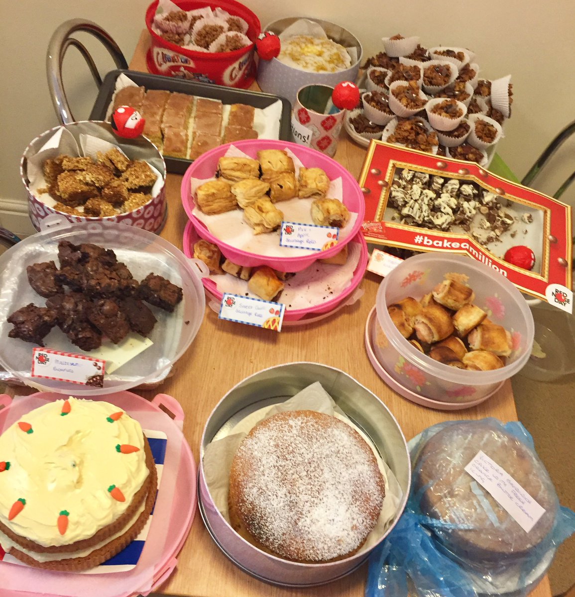McClarrons_Em's tweet photo. Won't be going hungry @McClarrons today! #RedNoseDay #bakesale https://t.co/JRXaT4G59A