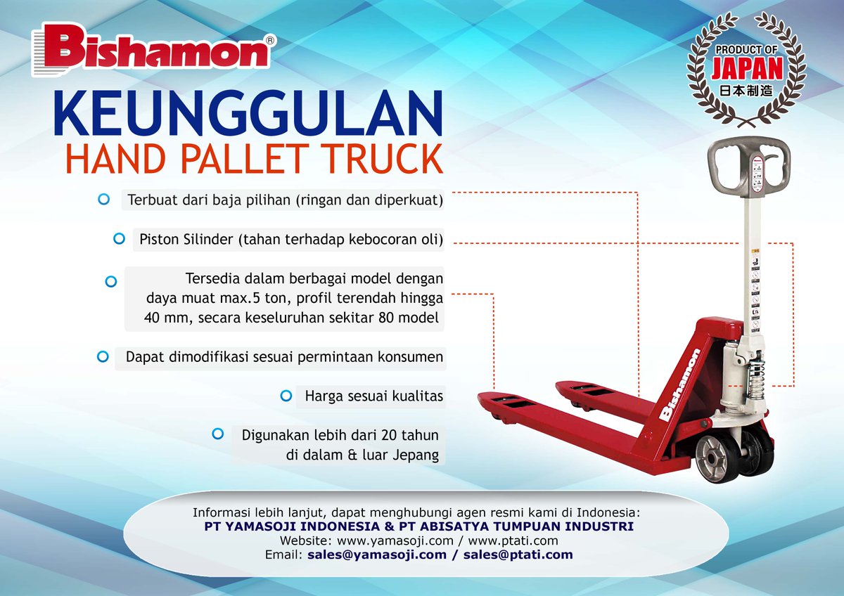 BishamonIndo's tweet photo. Berikut ini merupakan keunggulan Hand Pallet Truck yang dimiliki oleh Bishamon. #Bishamonindonesia #1injapan #handpallet https://t.co/ZwsNYrCTz0