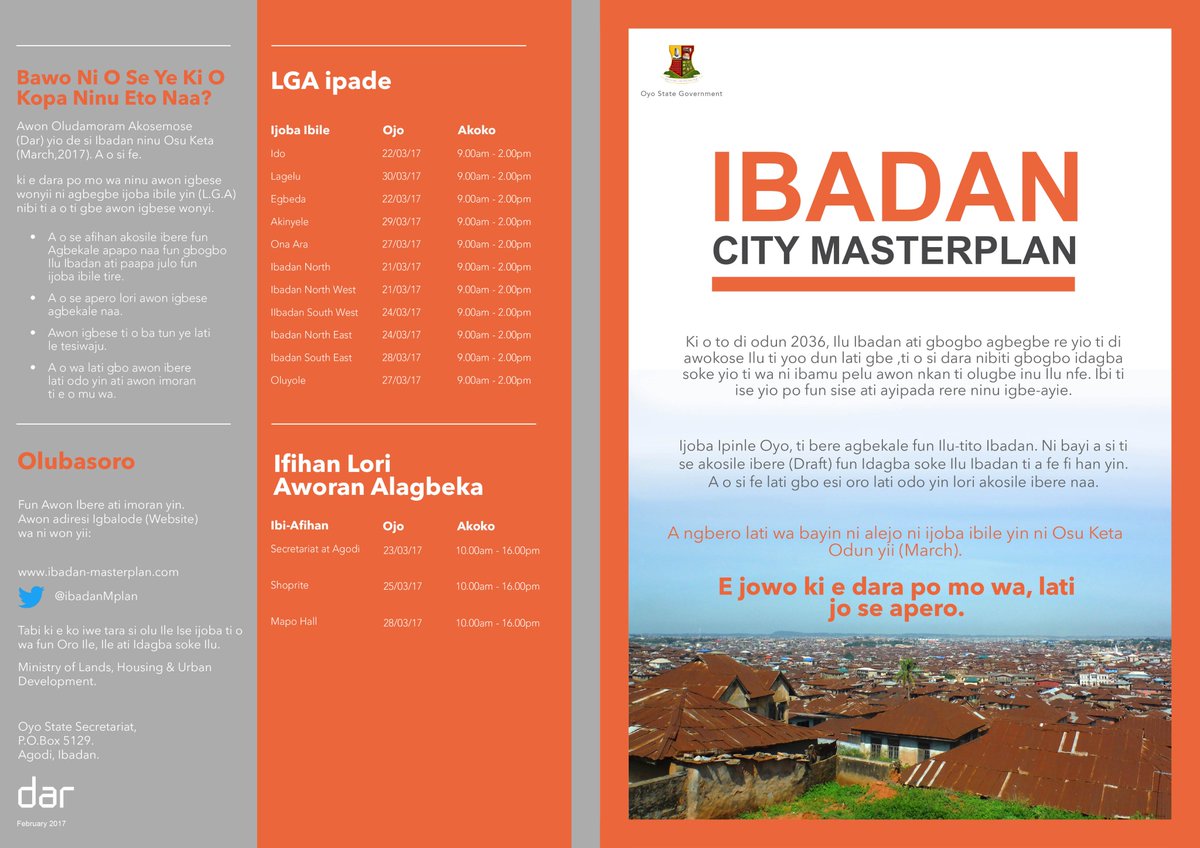 IbadanMplan's tweet photo. Our leaflet has been translated into Ibadan's native tongue - YORUBA
Come and find us at your local event or exhibtion. @IbadanMplan https://t.co/tIjBPthVhz