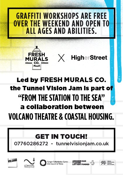 TunnelVisionJam's tweet photo. The Tunnel Vision Jam on the 1st April led by @FreshMuralsCo and Higher Street a collaboration between @VolcanoUK &amp; @CoastalHousing . https://t.co/lNCBhSyKi8