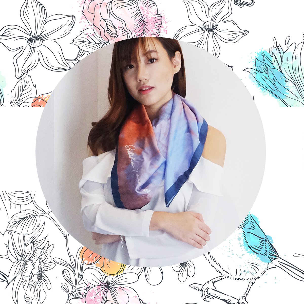 Ms. Pamela with Hati scarf from @stellarissaofficial. Designed with a dash of pink and violet shades just like the color of human heart.