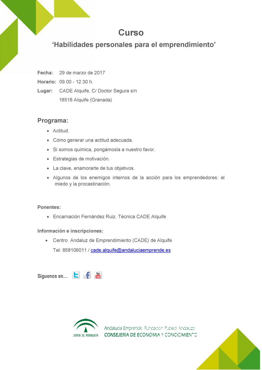cadegranada's tweet photo. ¡Trabaja tus habilidades para el emprendimiento!  con #capacitación en #CADEAlquife. Día 29 de marzo de 9 a 12.30 h. https://t.co/wwfD5qQ1gb https://t.co/02cJumD3Fe