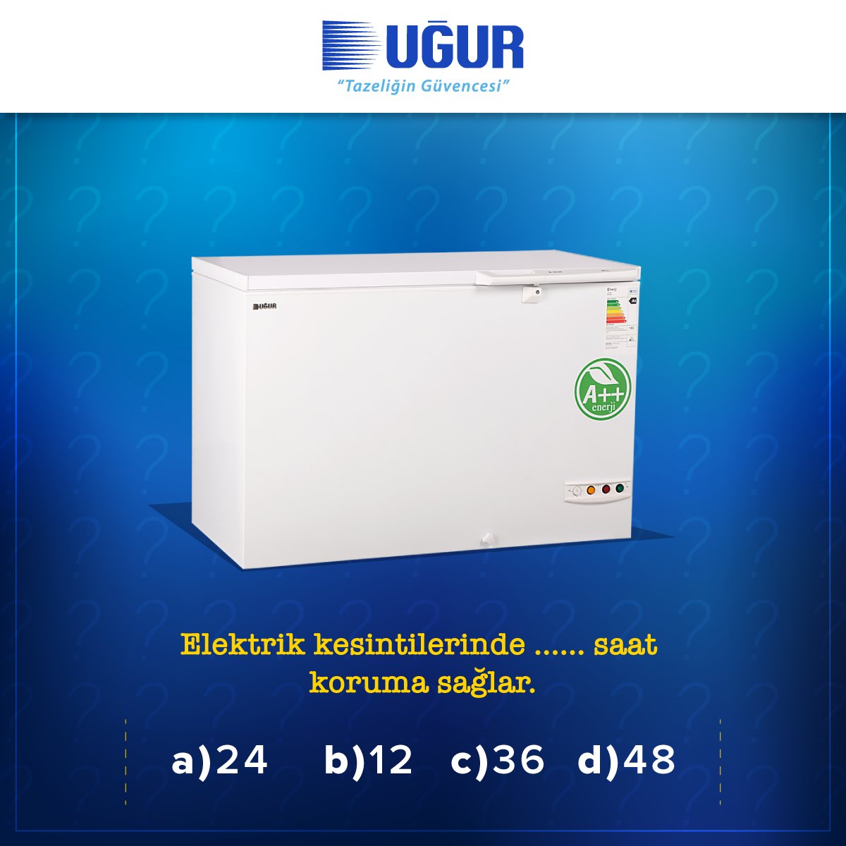 Elektrikler kesilince, derin dondurucudaki gıdaları düşünmeye gerek yok. Çünkü UED 310 A++, elektrik kesintilerinde ... saat koruma sağlar.