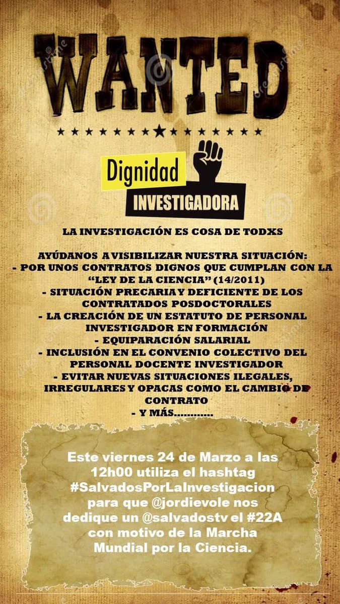 plataformaFPU's tweet photo. Por la dignidad laboral de los investigadores en este país. No somos carnaza electoral, somos el futuro del país #SalvadosPorLaInvestigacion https://t.co/dp67fiCTCW