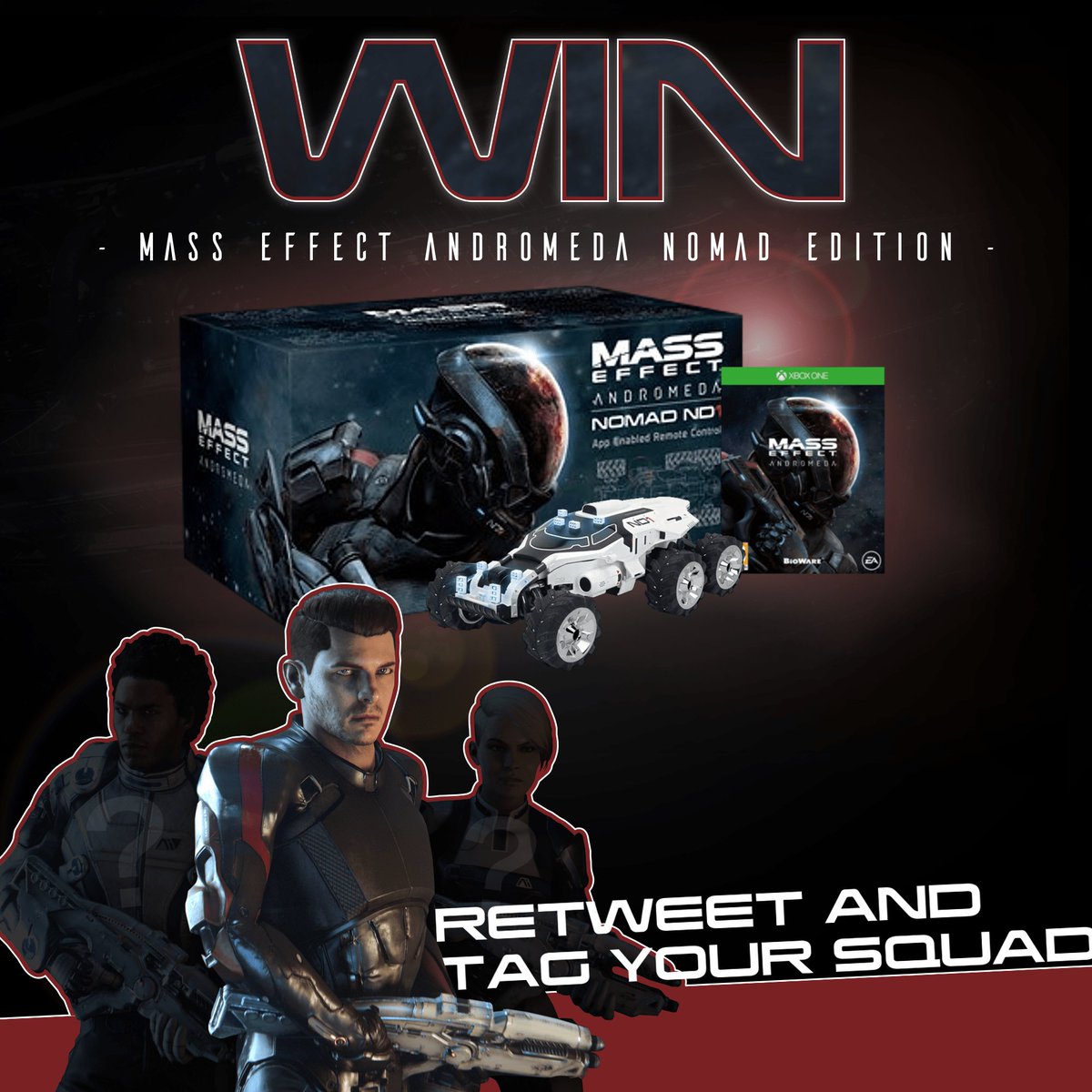 xboxuk's tweet image. RT and tag your squad for a chance to win this ultra rare #MassEffect Andromeda Nomad Edition 🚀