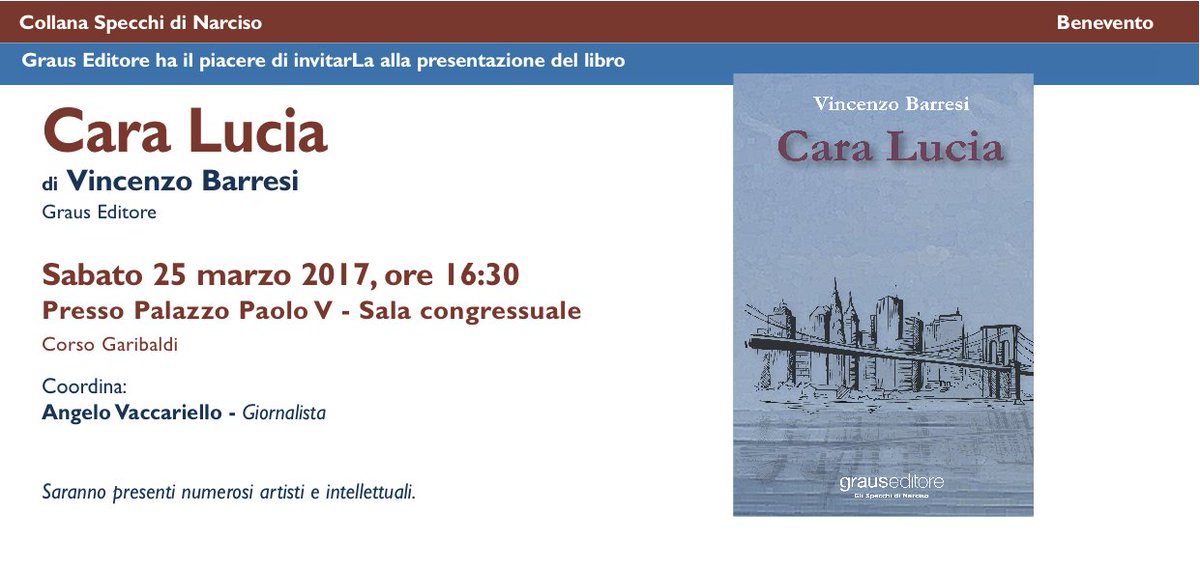 GrausEditore's tweet photo. Graus Editore, ricorda che questo fine settimana, Sabato 25 marzo, ci sarà l'evento di presentazione di Vincenzo Barresi, "Cara Lucia". https://t.co/L1pXtuuFiv