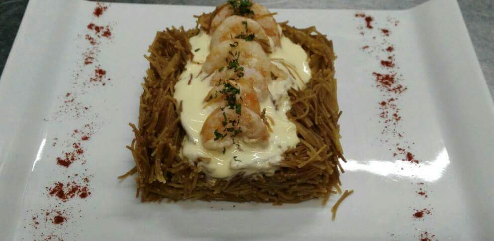triniagg's tweet image. FIDEOS TOSTADOS CON LANGOSTINOS Y ALIOLI #cocinaconsabor  #Benalmádena #gastronomia