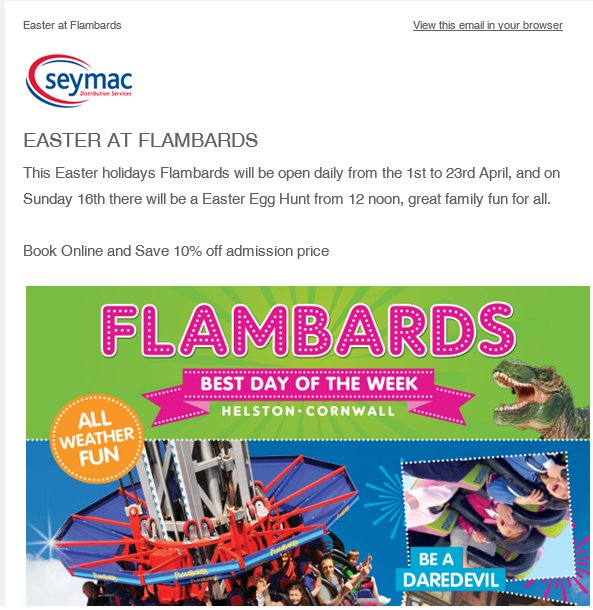 globevalepark's tweet photo. This Easter, Flambards is open from the 1st of April, only half an hour from us! pick up you 10% off voucher  from Reception now! https://t.co/VFxyjeTzID
