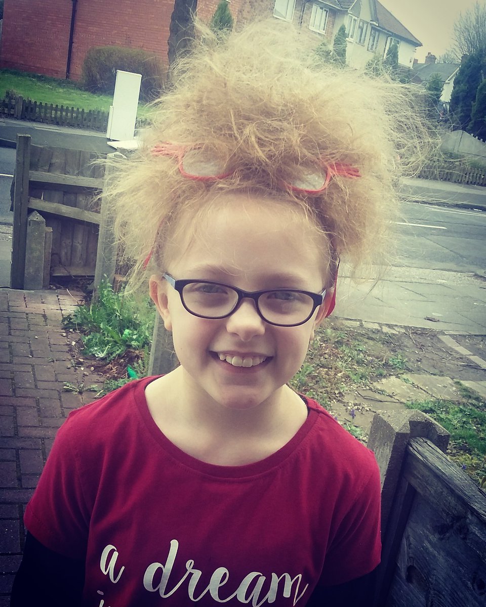 hgardiner1985's tweet photo. Wacky Hair for @comicrelief @yardleyprimary ! @Specsavers red specs hiding amid all the hair too!!! https://t.co/TPSAZOQaLy