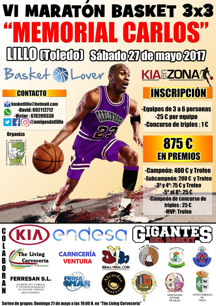 amigosdxtlillo's tweet photo. VI MARATÓN BASKET 3X3 "MEMORIAL CARLOS".

27 DE MAYO DE 2017.

875 EUROS EN PREMIOS.

A LLENAR EL PABELLÓN!!!!! https://t.co/NYhpOpEPVj