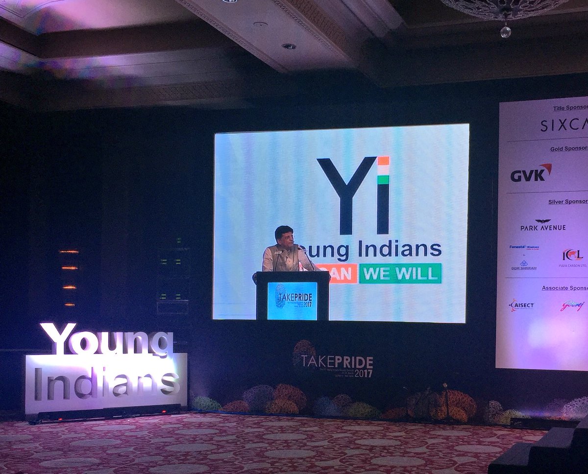 "I'm happy to be here again at the #YiNationalSummit today &amp; see all of you youngsters from almost 40 cities of #India" - <a href="/PiyushGoyal/">Piyush Goyal</a>