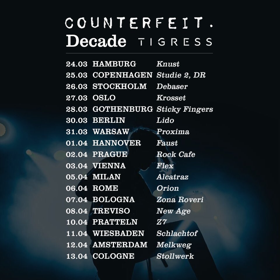 decadeofficial's tweet image. Tour with @counterfeitrock &amp;amp; @TIGRESSofficial starts today! Hamburg, we'll see you tonight. Doors at 8pm 🇩🇪