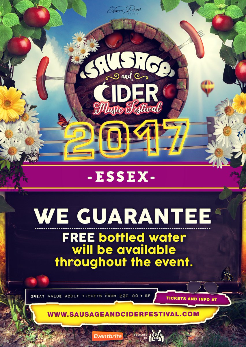 JamesDeanEvents's tweet image. WE GUARANTEE bottled water will be provided at all of our Sausage and Cider Music Festivals in 2017! #WeGuarantee
