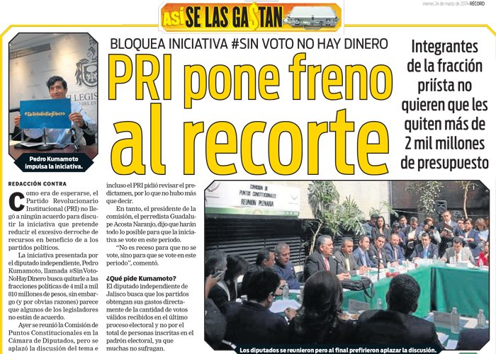 record_mexico's tweet photo. PRI bloqueó la iniciativa #SinVotoNoHayDinero. No quieren que les quiten más de 2 millones de presupuesto #hoyenLaContra https://t.co/Gilkr54Yrb