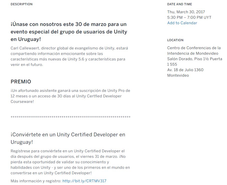 GameDevMeetUY's tweet photo. Para los interesados en desarrollar juegos en #unity3d!
Hay un evento el 30, 1h antes del #gamedevmeetUY
https://t.co/iQmjI22ZBV @UnityLATAM https://t.co/hT46ujXWRd