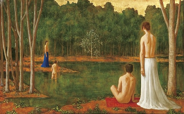 片山安雄 Sur Twitter 絵47 100 天国の庭 という作品は これまでのパターンから少し外れたような作品ですが パターンのように描かれている静かな印象は フランス１９世紀の象徴主義の画家ピュヴィス ド シャヴァンヌが神話の世界を題材にした壁画に通じる