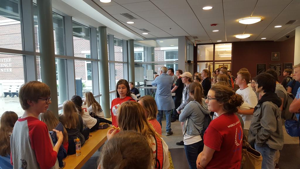 GHS_ScienceTeam's tweet photo. Glendale Chemistry students ready to observe thermite reaction by Drury Univ. Professor. https://t.co/57kgNqOTFO