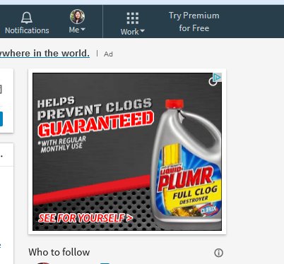 springcleanRW's tweet image. Just got a Liquid Plumr ad on LinkedIn and got excited! Am I searching my brand too much? Not CLX Equity but still #thriveatclorox!!