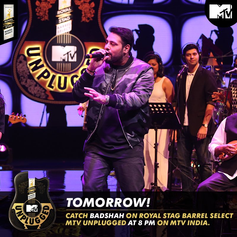 MTVIndia's tweet photo. Tune in at 8 PM tomorrow to watch @ItsBadshah on Royal Stag Barrel Select MTV Unplugged!
#RSBarrelSelect #MakeItPerfect #MTVUnplugged https://t.co/5HnDUXgmY7
