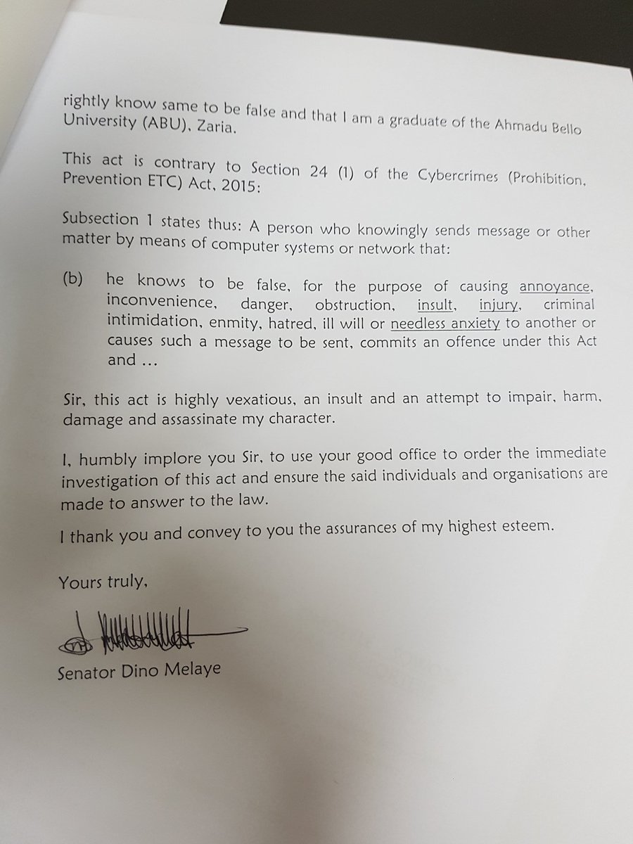 Investigation from Ahmadu Bello Varsity indicated that the Bachelor of Arts certificate purportedly obtained by Melaye from the institution is fake.