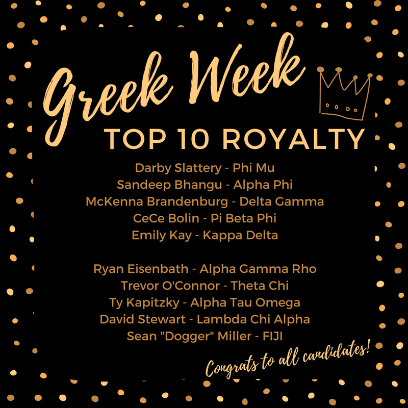We present to you your Greek Week 2017 Top 10 Royalty! 👑