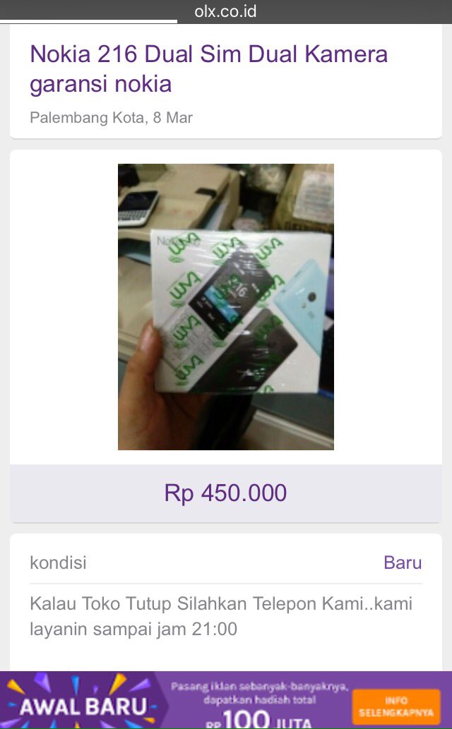 Kak <a href="/meygador/">meygador sukmana</a> mending beli Hp Nokia irit batre,jadi bisa ngabarin doi <a href="/OLX_Indonesia/">Takeover by adhotyul</a> #kuisolxgakjauhjauh #CumaDiArdan <a href="/ardanradio/">ARDAN RADIO 105.9 FM</a>