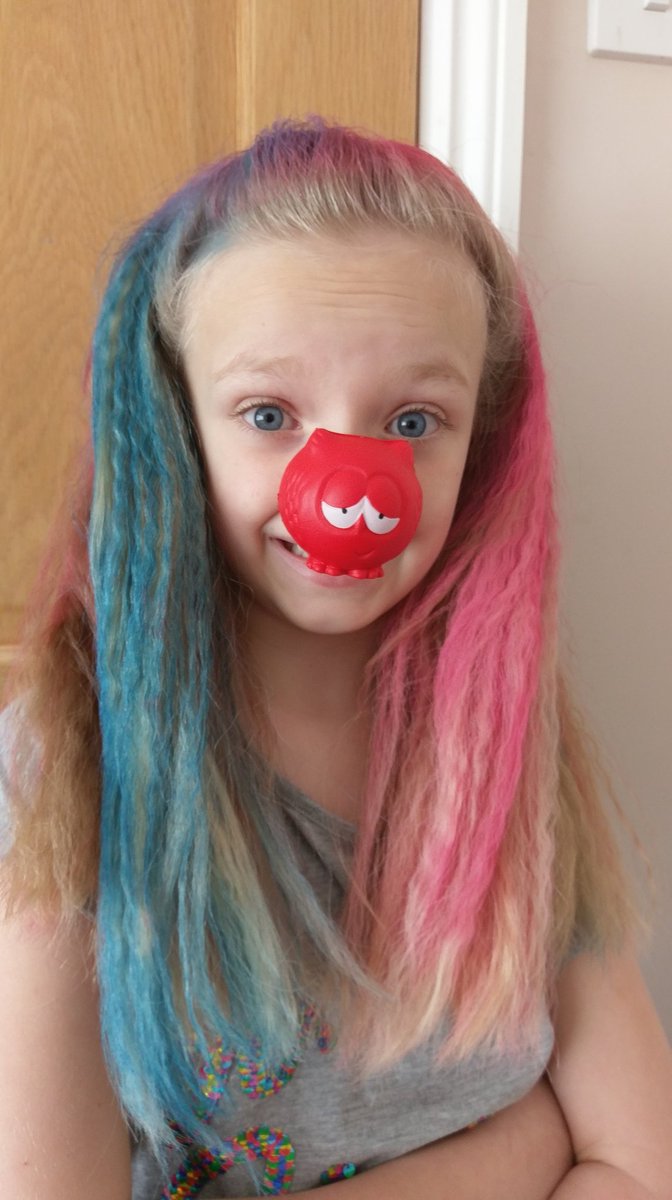 shortymummy's tweet photo. #RedNoseDay  @pg_primary today #clashingcolours lucie already even with crimped and coloured hair https://t.co/KqbM4ANqxj
