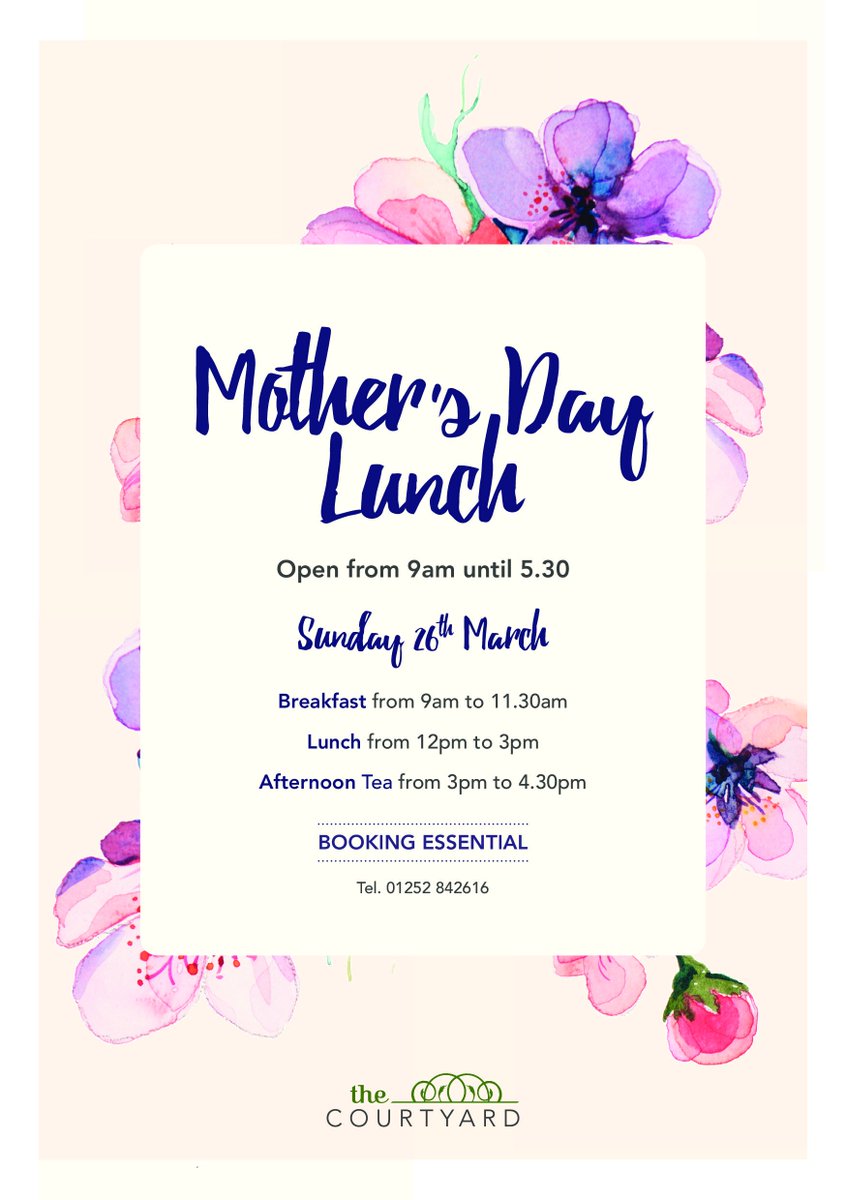 CafeCourtyardHW's tweet photo. Don't forget the clocks go forward on Sunday which is Mother's Day! If you are short of time book for lunch and let us do the hard work! https://t.co/TegtsUWWj0