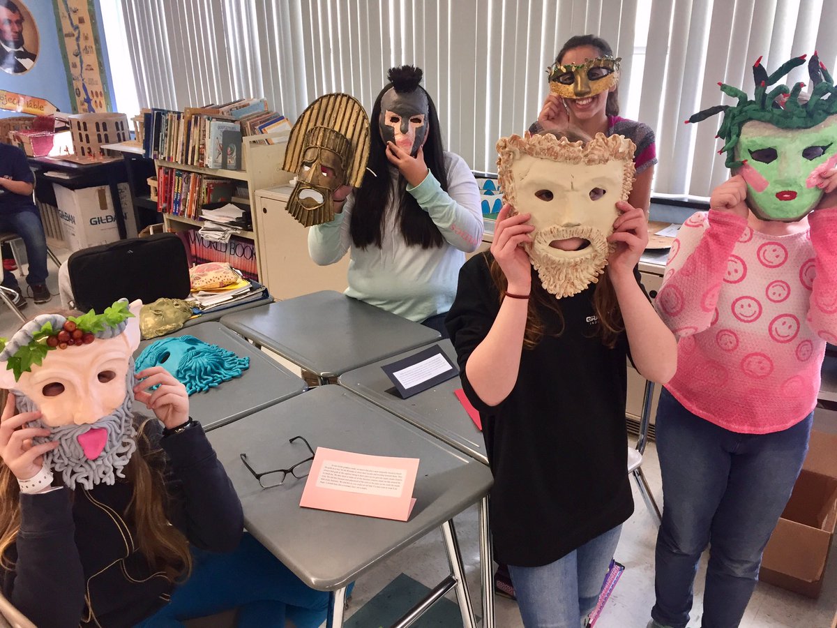 libertyclass228's tweet photo. These 6th graders created authentic-looking character masks fit for the ancient Athenian stage. Wow. @ThompsonMSNJ #MTPSpride https://t.co/3jHgYSnOgc