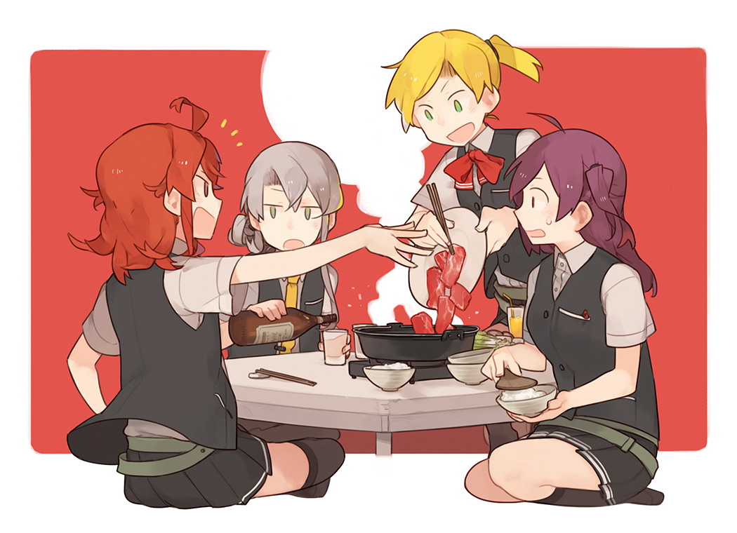 嵐(艦これ) ,萩風(艦これ) ,舞風(艦これ) ,野分(艦これ) 「すき焼きと四駆。 」|グライダーのイラスト