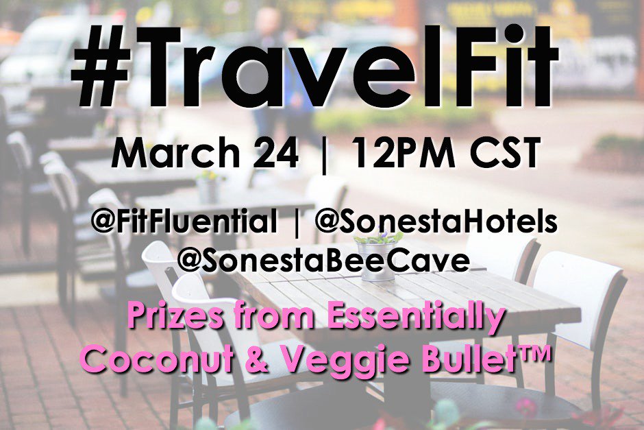 The Kelly O Show (@thekellyoshow) on Twitter photo NOON CST! We're continuing our #TravelFit chat series w/ <a href="/SonestaHotels/">Sonesta International Hotels</a> & <a href="/SonestaBeeCave/">Sonesta Bee Cave</a>! Prizes from <a href="/EssentiallyCoco/">Essentially Coconut</a> & <a href="/theveggiebullet/">theveggiebullet</a>! NOON CST! We're continuing our #TravelFit chat series w/ <a href="/SonestaHotels/">Sonesta International Hotels</a> & <a href="/SonestaBeeCave/">Sonesta Bee Cave</a>! Prizes from <a href="/EssentiallyCoco/">Essentially Coconut</a> & <a href="/theveggiebullet/">theveggiebullet</a>!