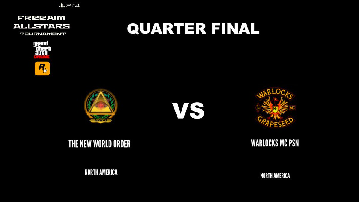 STUSHGG's tweet photo. Quarter Final Game 4 - The New World Order VS Warlocks MC PSN @ 7 PM EDT (11 PM GMT) #GTAOnline #FreeAimAllStars https://t.co/v2lrXxOyiI
