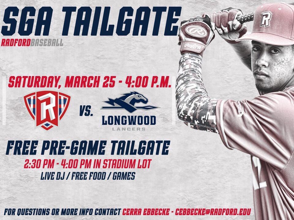 radfordSGA's tweet photo. SGA TAILGATE TOMORROW!! Rain location will be in muse banquet hall! Come out &amp; have a good time! #NewGenSGA https://t.co/AbIH8IosD1