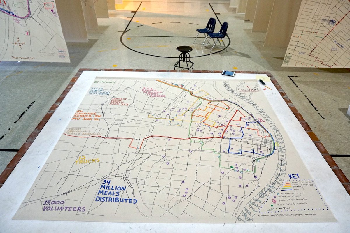 STLMapRoom's tweet photo. 1 in 6 people struggle with hunger: Detailed & important map made at the Map Room yesterday by @STLFoodBank #STLMapRoom https://t.co/713QOC8qk1