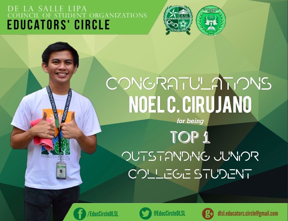 EducCircleDLSL's tweet photo. Congratulations! Noel Cirujano BSE-English 👏👏
TOP 1 Outstanding Junior College Student De La Salle Lipa
#AnimoLaSalle #AnimoEduc #EducTops https://t.co/tXyoOhfAAn