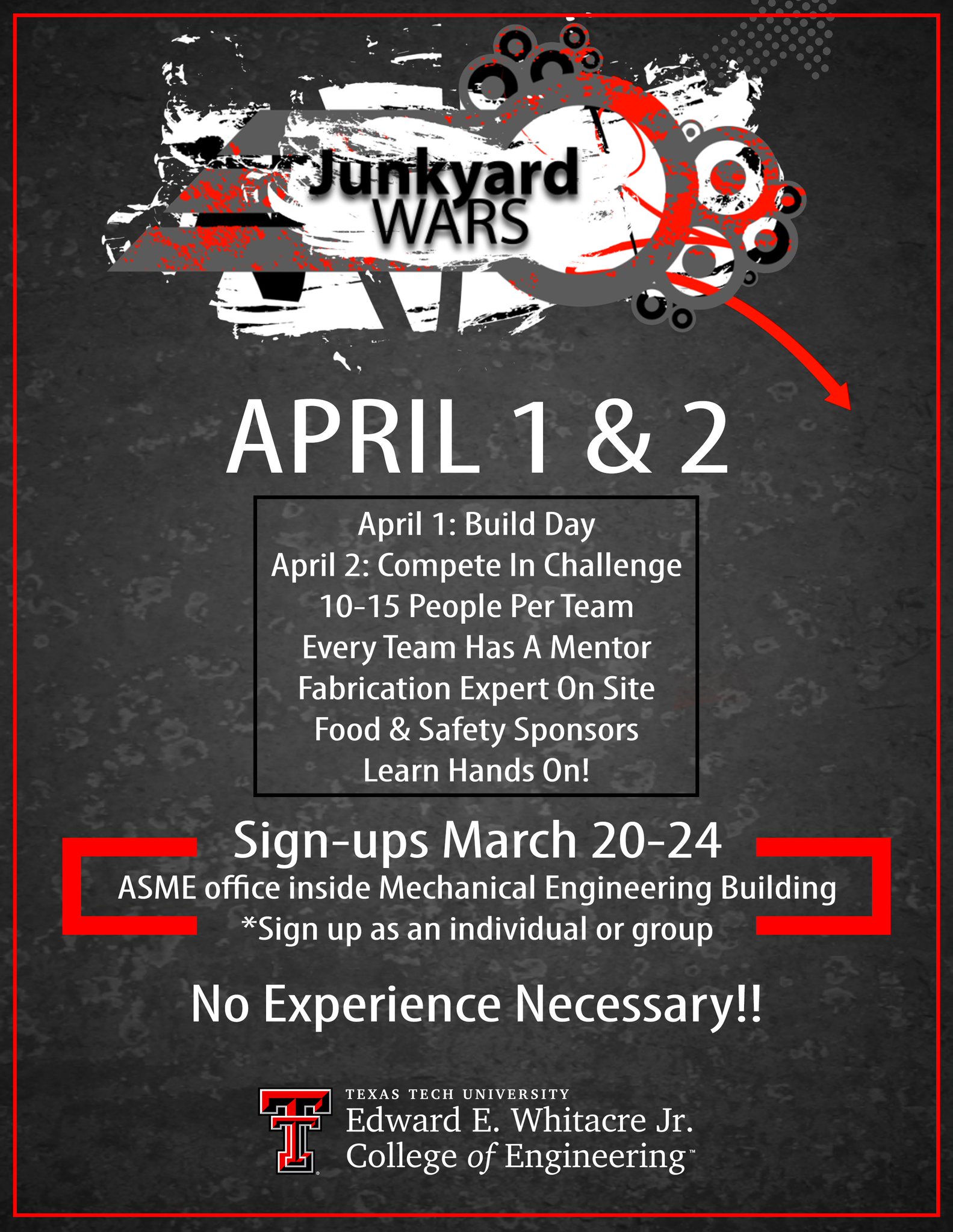 Sign up for Junkyard Wars in the ASME office (ME 129). Don't miss this  incredible hands-on opportunity, guaranteed to be fun!…  https://t.co/y2I63DU4bS"