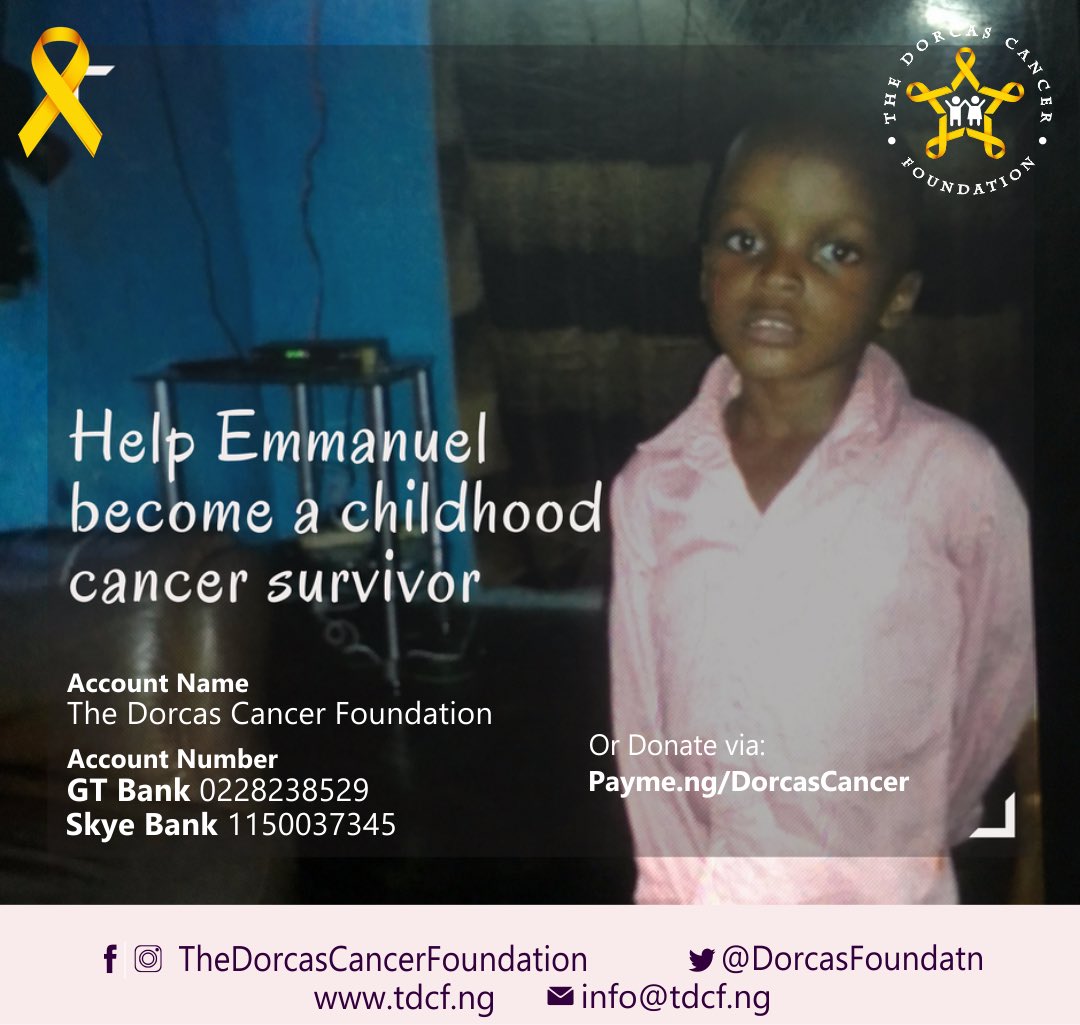 DorcasCancer's tweet photo. Please help little Emmanuel. He needs N500,000 for treatment. Your donations would help save Emmanuel's life.
#SaveEmmanuel https://t.co/z2I978tgGv