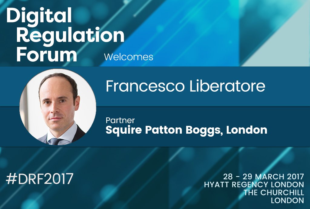 TelcoRegulation's tweet photo. Francesco Liberatore of Squire Patton Boggs will talk on M&amp;A as an essential way to adapt https://t.co/qi4lkhqIIS #drf2017 #regulation https://t.co/9RgDv098Uw