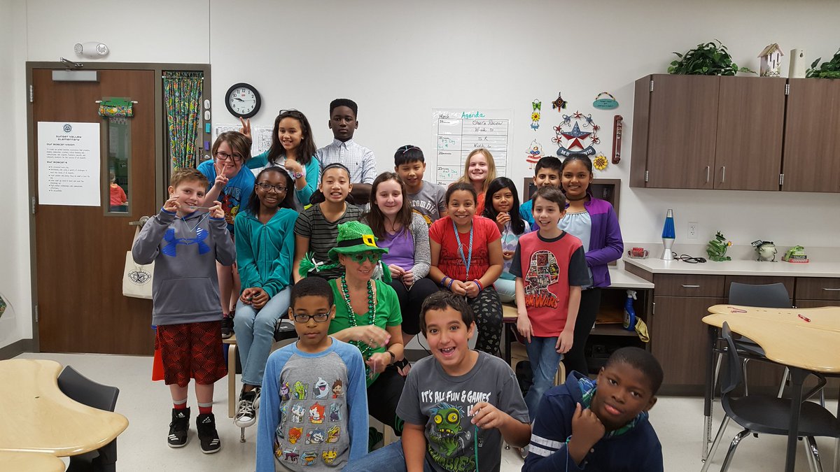 carolyndannis's tweet photo. Lucy The Lucky Leprechaun came for a visit today.  Preparing class to take the STAAR Tests next week. @SunsetValleyES @BunchaO https://t.co/BxKQ2lzXcF