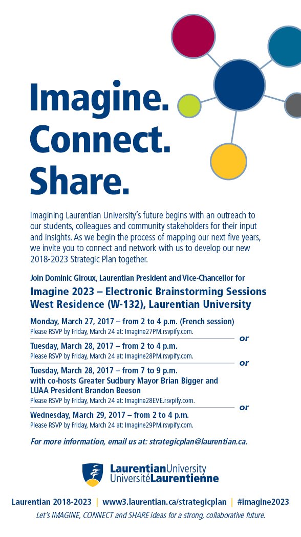 Laurentian Alumni | Anciens de la Laurentienne (@laurentianalum) on Twitter photo Last day to RSVP for alumni session next Tuesday, Mar. 28th. Help us shape the future of <a href="/LaurentianU/">Laurentian University - Université Laurentienne</a> #imagine2023 Last day to RSVP for alumni session next Tuesday, Mar. 28th. Help us shape the future of <a href="/LaurentianU/">Laurentian University - Université Laurentienne</a> #imagine2023