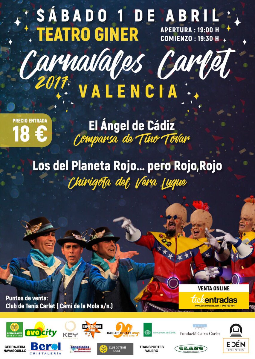 fans_KikeJ's tweet photo. Puerto Real, Valencia, Madrid o Barcelona son solo algunas de las actuaciones que tienen por delante @comparsatino. ¿Te lo vas a perder? 😉😄 https://t.co/G184c9JH2B