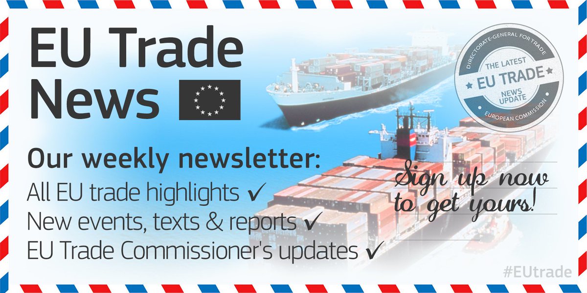 🇪🇺✉️ No time to follow our every tweet? 😫 Subscribe to our weekly newsletter to stay up-to-date on #EUtrade. 😉🗞👉 bit.ly/EUtradenews
