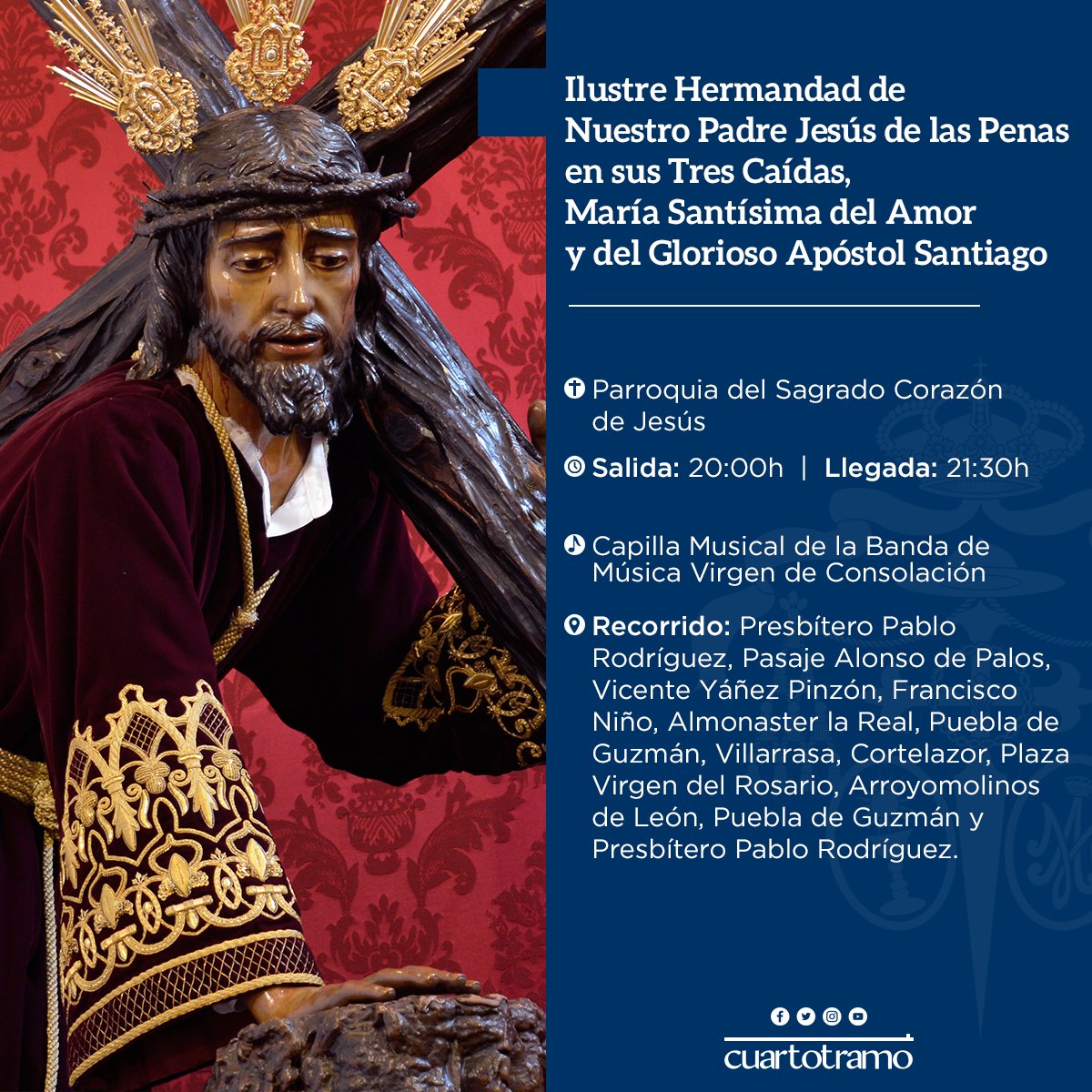 A las 20:00h el Cristo de las Penas presidirá el Vía Crucis Parroquial del Polvorín. Aquí tienes toda la información de dicho culto. #Huelva