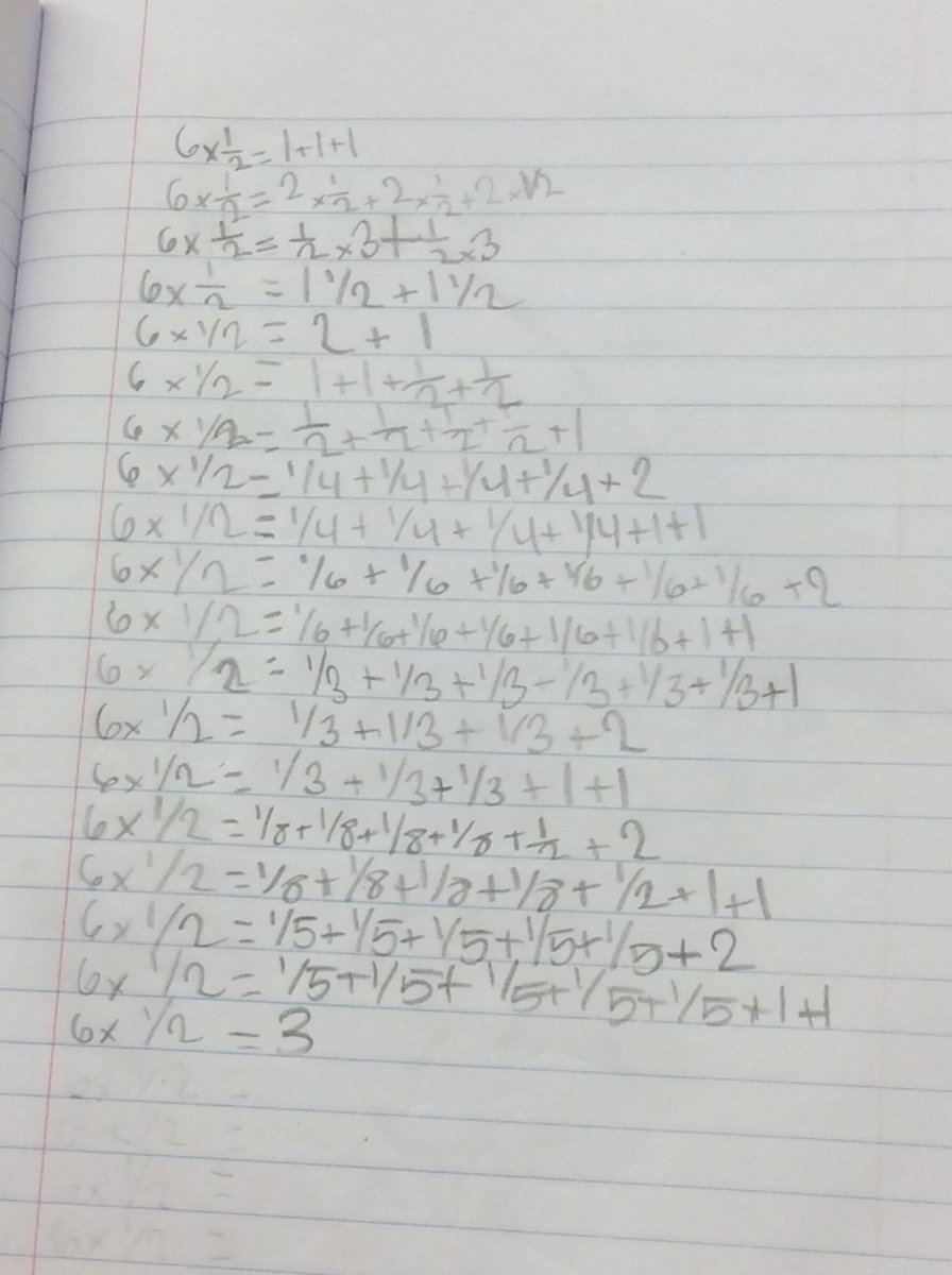 MathMinds's tweet photo. So much fun with T/F eq string today! End prompt for journal "6 x 1/2 = ______" write as many expressions as u can to make it True. #MTBoS https://t.co/x9uBr0QwtY